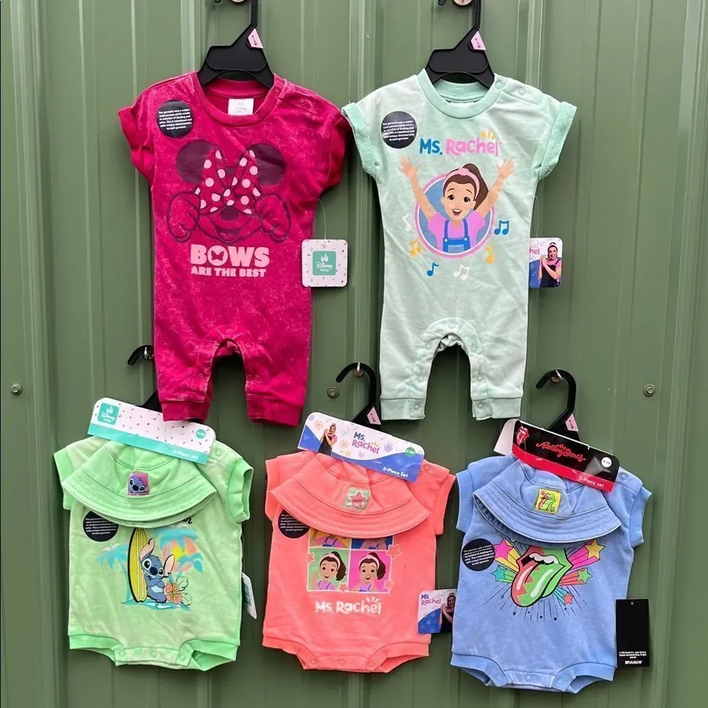 Baby Girl Romper Bodysuit & Hat Summer 8-Piece Set Size 0-3M
